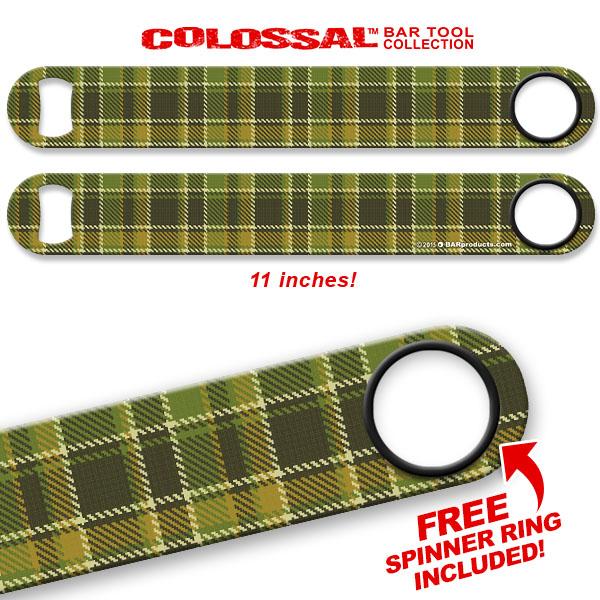 Green Plaid Kolorcoat™ 11" Long COLOSSAL™ Speed Bottle Opener