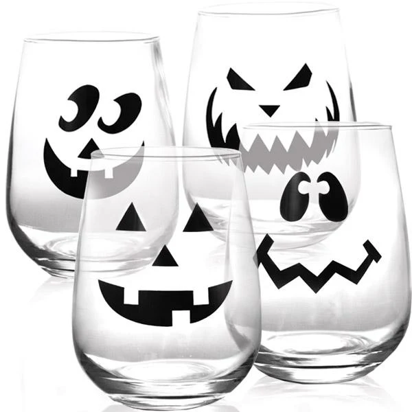 Halloween Jack O'Lantern Stemless Wine Glasses - Image 10
