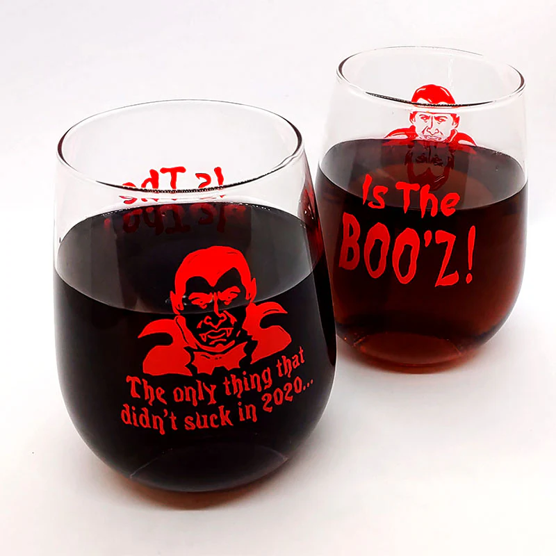 Halloween Stemless Wine Glass - Boo'z 2020 - 17 ounce
