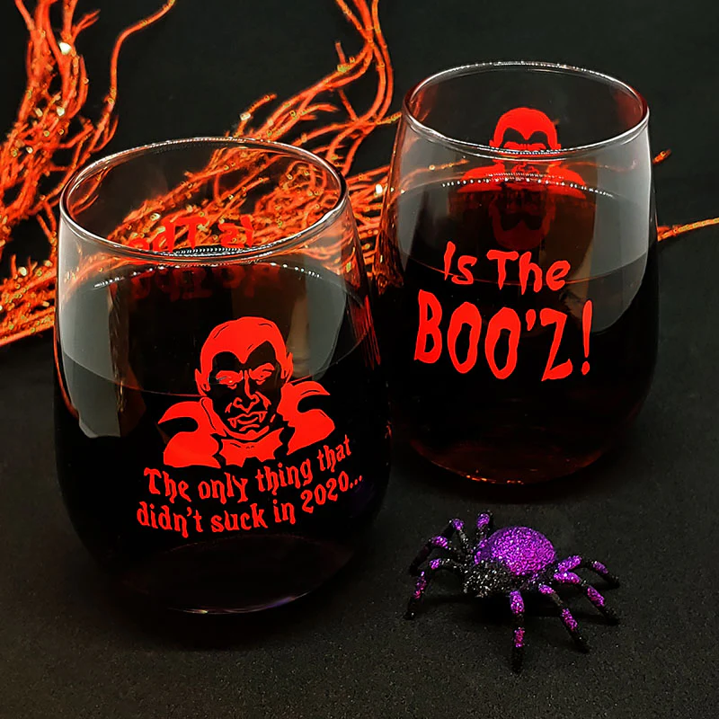Halloween Stemless Wine Glass - Boo'z 2020 - 17 ounce - Image 2