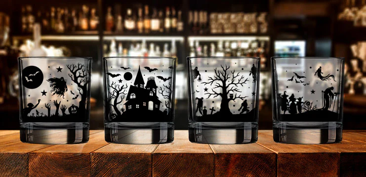 Halloween Town Theme Whiskey / Cocktail Glasses - Image 3