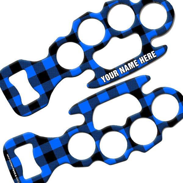 Hipster Plaid Knuckle Buster Bottle Opener - ADD YOUR NAME - Image 2