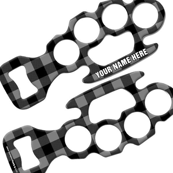 Hipster Plaid Knuckle Buster Bottle Opener - ADD YOUR NAME - Image 3