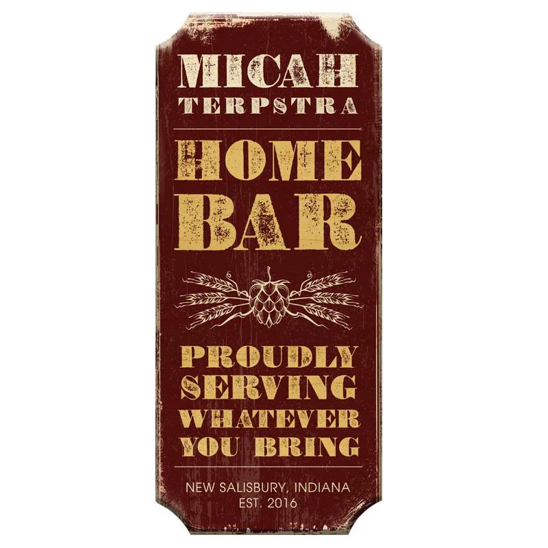 HOME BAR - CUSTOMIZABLE Wood Plaque Sign - Color Options