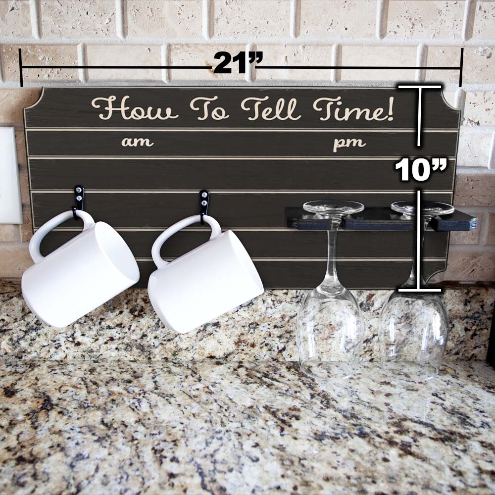 "How To Tell Time" Coffee Mug and Wine Glass Holder - Painted Background (Multiple Color Options) - Image 11