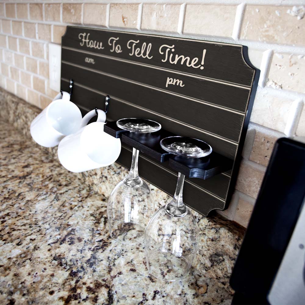 "How To Tell Time" Coffee Mug and Wine Glass Holder - Painted Background (Multiple Color Options) - Image 2