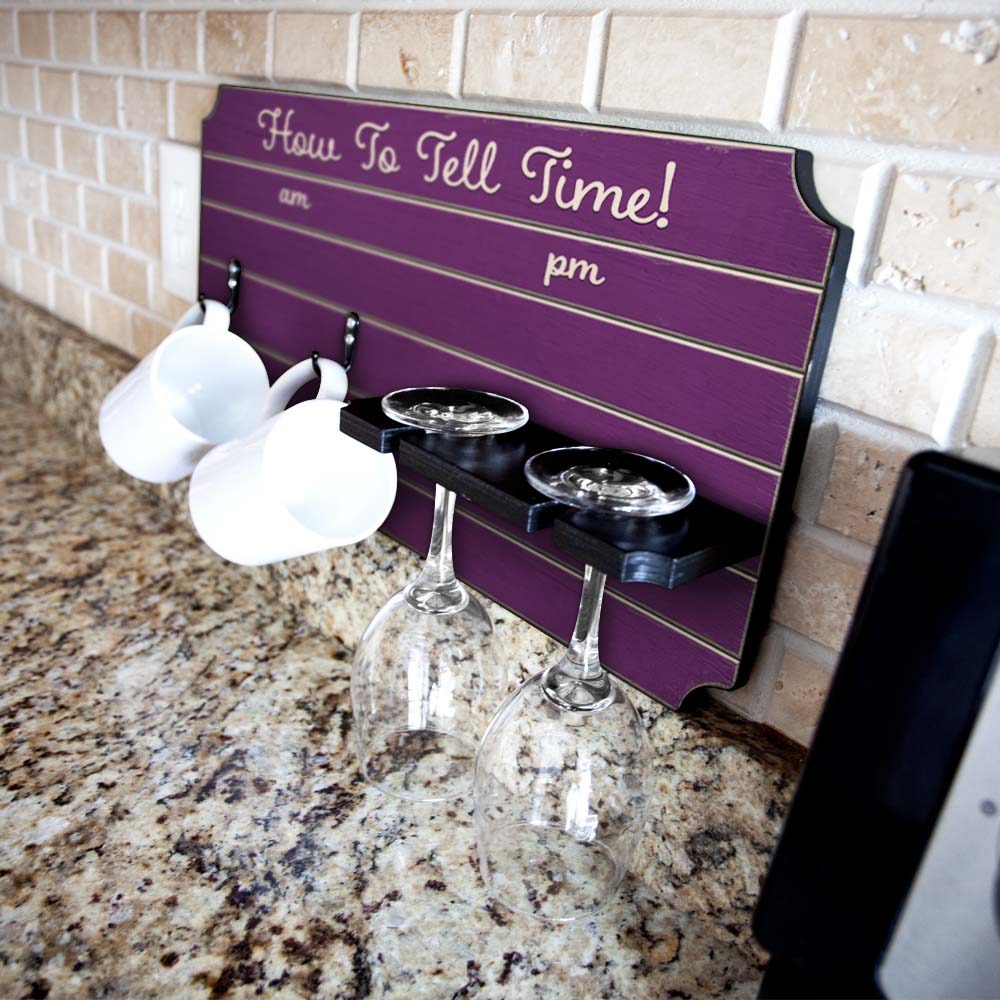 "How To Tell Time" Coffee Mug and Wine Glass Holder - Painted Background (Multiple Color Options) - Image 3