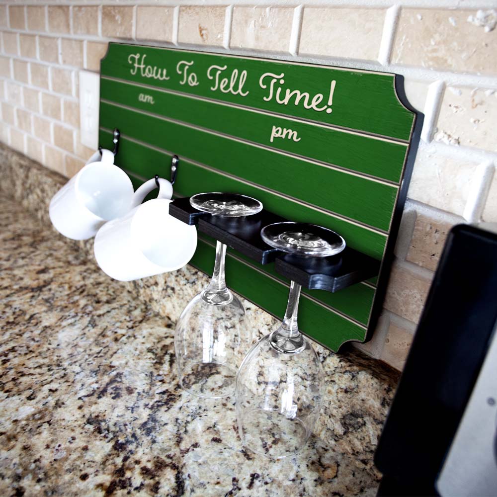 "How To Tell Time" Coffee Mug and Wine Glass Holder - Painted Background (Multiple Color Options) - Image 5