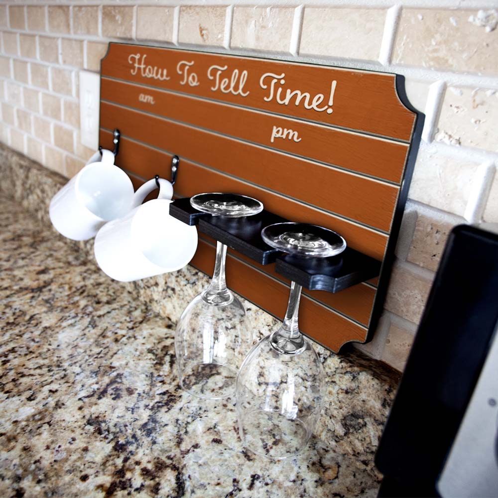 "How To Tell Time" Coffee Mug and Wine Glass Holder - Painted Background (Multiple Color Options) - Image 6