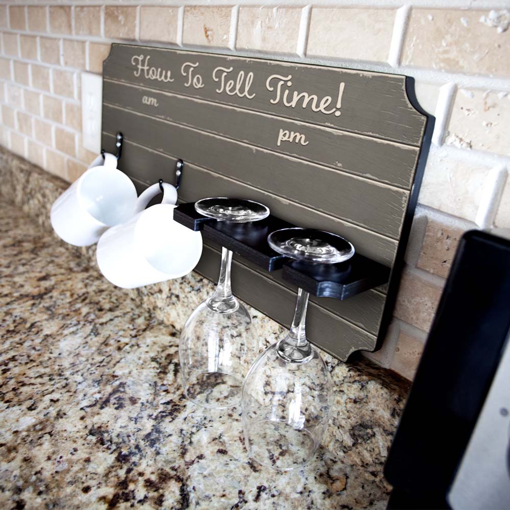 "How To Tell Time" Coffee Mug and Wine Glass Holder - Painted Background (Multiple Color Options) - Image 9