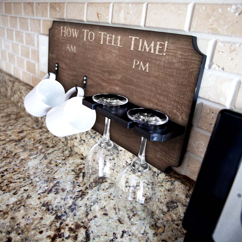 "How To Tell Time" Coffee Mug and Wine Glass Holder - Rustic Background (Hardware Included) - Image 2