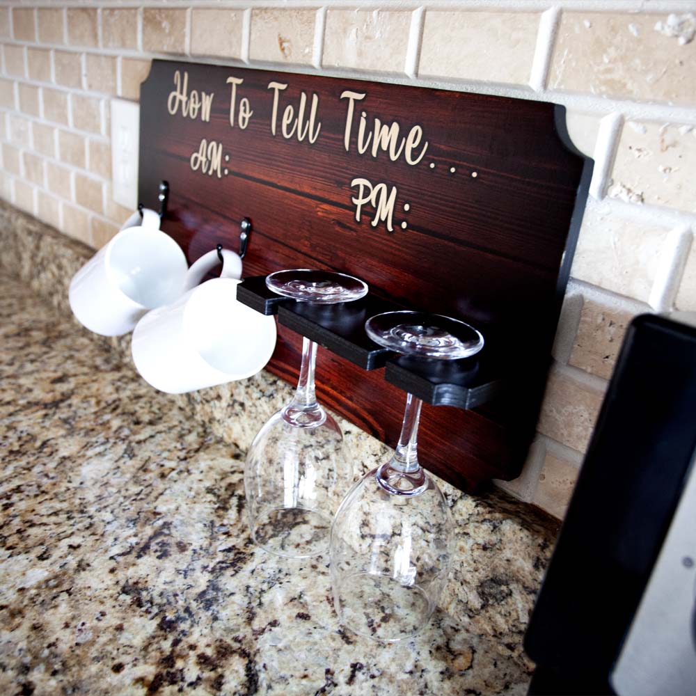 "How To Tell Time" Coffee Mug and Wine Glass Holder - Wood Board Background (Hardware Included) - Image 2