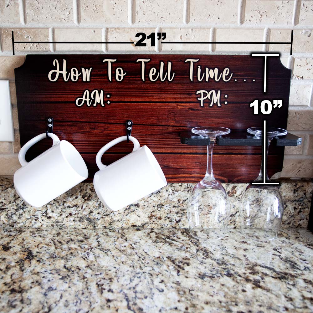 "How To Tell Time" Coffee Mug and Wine Glass Holder - Wood Board Background (Hardware Included) - Image 8