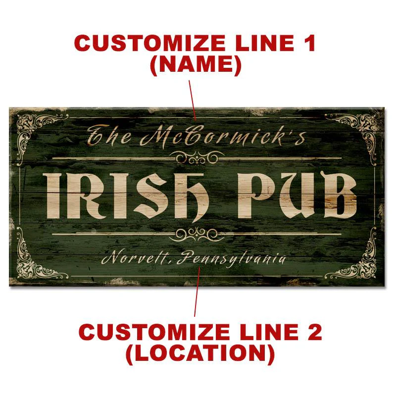 IRISH PUB - CUSTOMIZABLE Large Vintage Wooden Bar Sign - 11 3/4" x 23 3/4" - Image 2