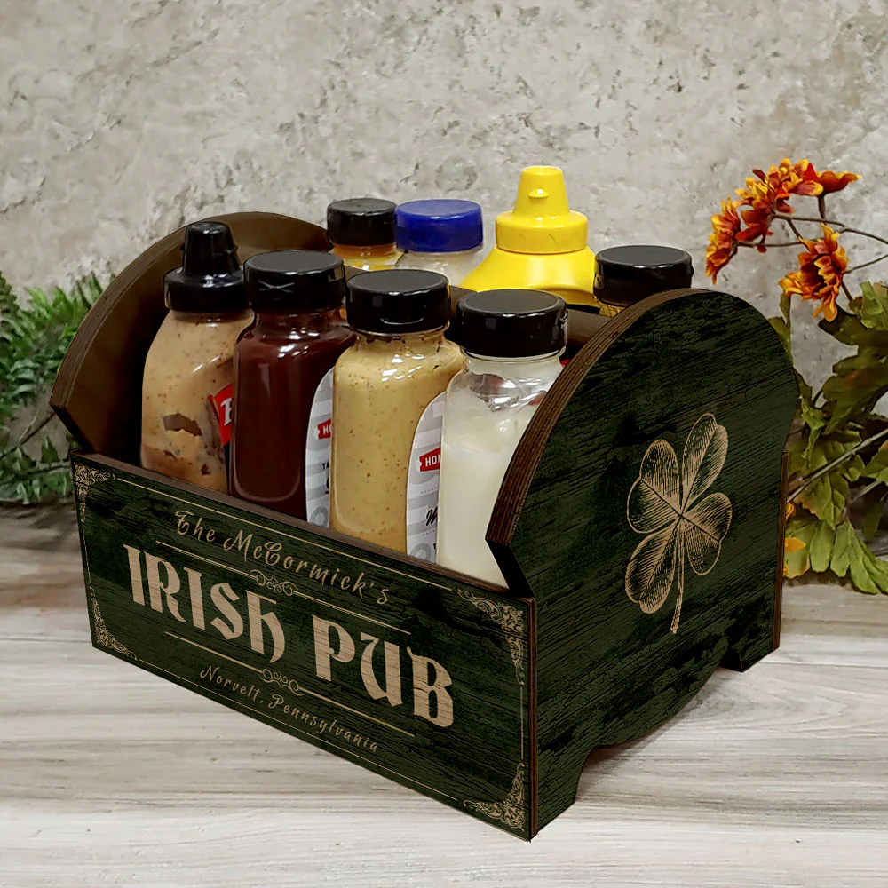 Irish Pub Wooden Condiment Caddy w/ Handle - Customizable - Image 5