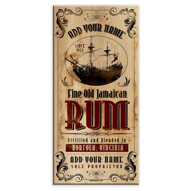 Jamaican Rum - CUSTOMIZABLE Large Vintage Wooden Bar Sign - 11 3/4" x 23 3/4"