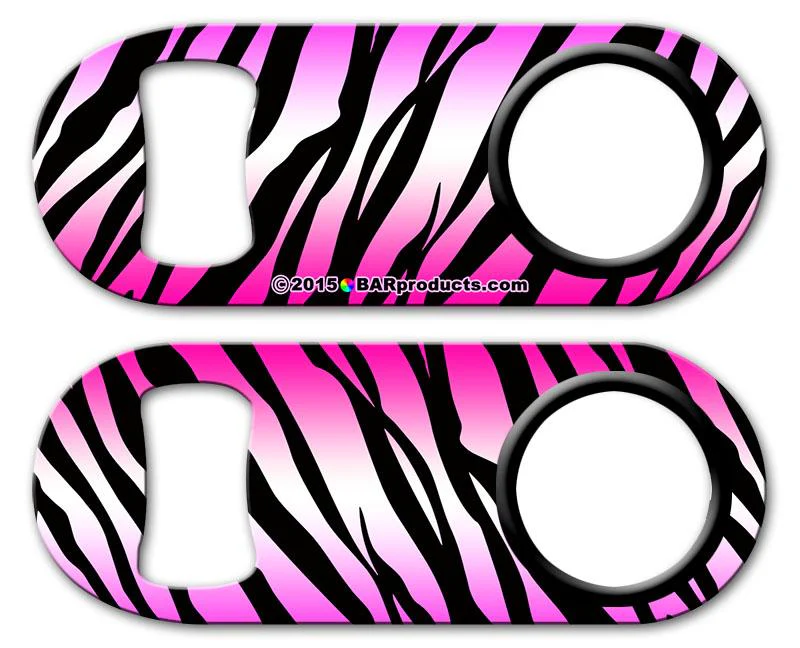 Kolorcoat™ Mini Bottle Opener with Retractable Reel - Pink Zebra - Image 3