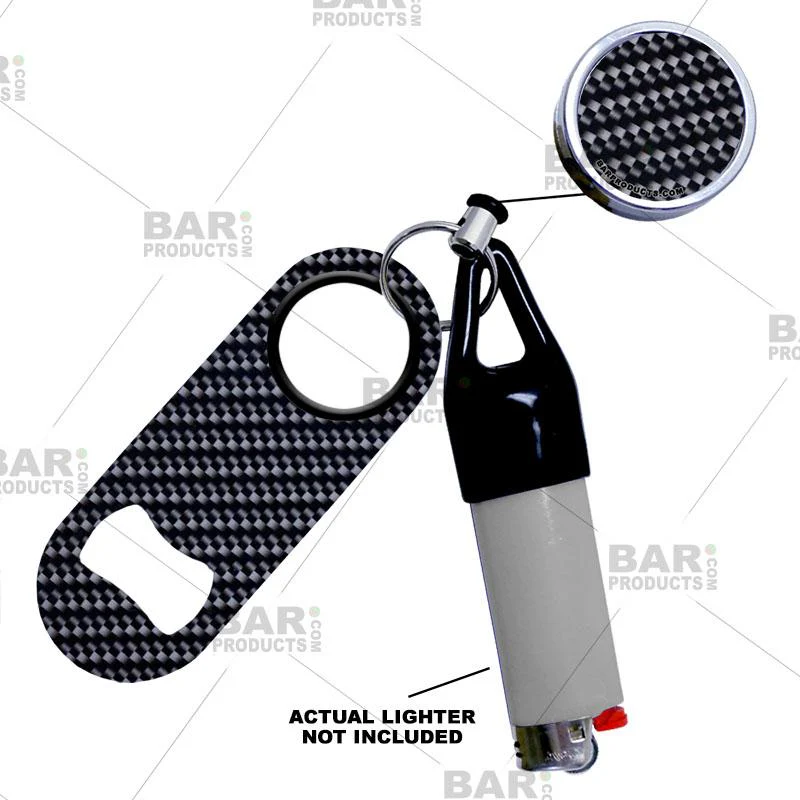 Retractable Reel, Mini Bottle Opener and Lighter Leash® Clug SET - Carbon Fiber