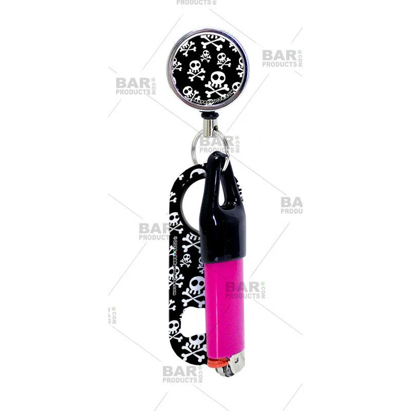 Retractable Reel, Mini Bottle Opener and Lighter Leash® Clug SET - Cute Skulls - Image 2