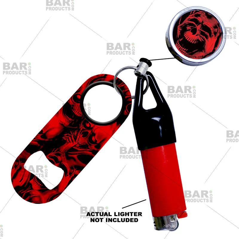 Retractable Reel, Mini Bottle Opener and Lighter Leash® Clug SET - Evil Skulls