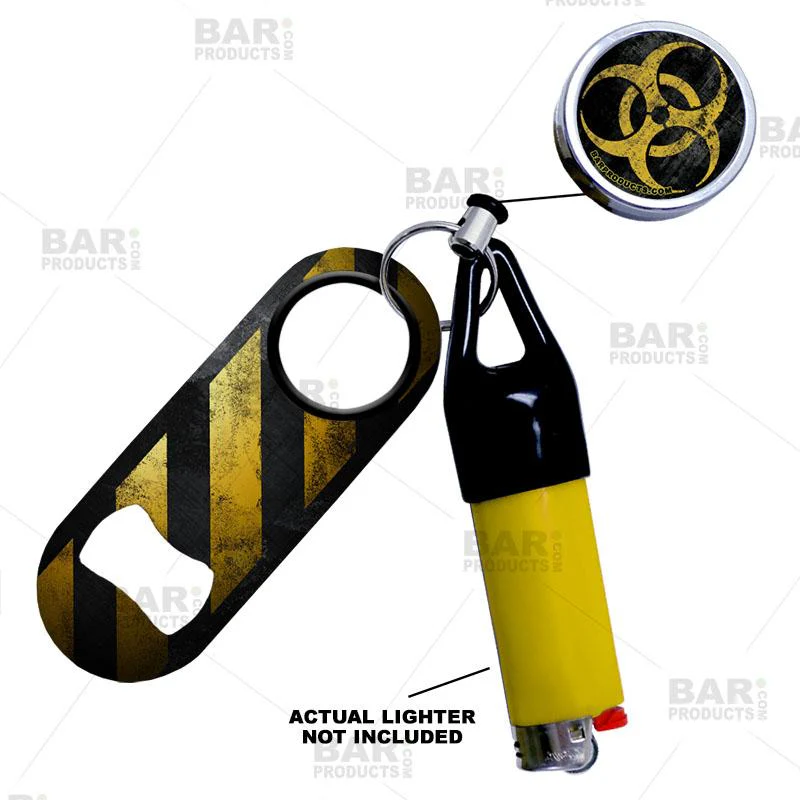 Retractable Reel, Mini Bottle Opener and Lighter Leash® Clug SET - Hazard