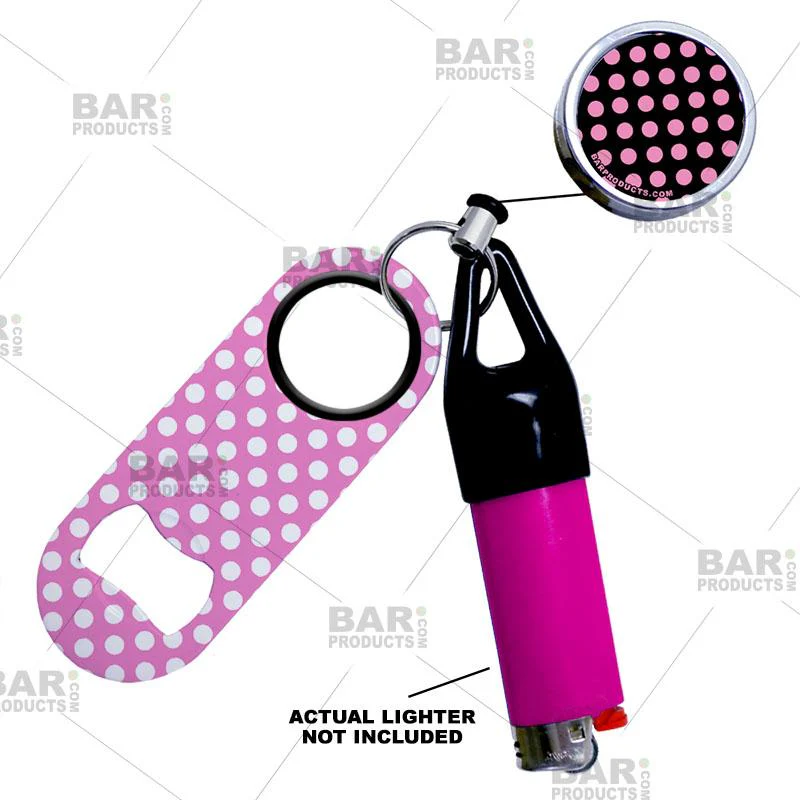 Retractable Reel, Mini Bottle Opener and Lighter Leash® Clug SET - Polka Dots
