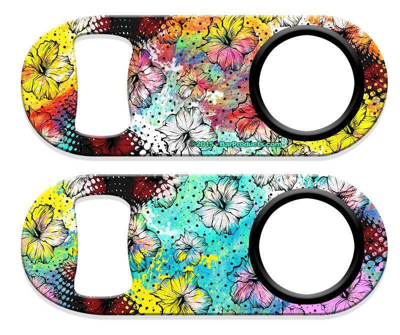 Kolorcoat™ Mini Bottle Opener with Retractable Reel - Painted Floral - Image 3