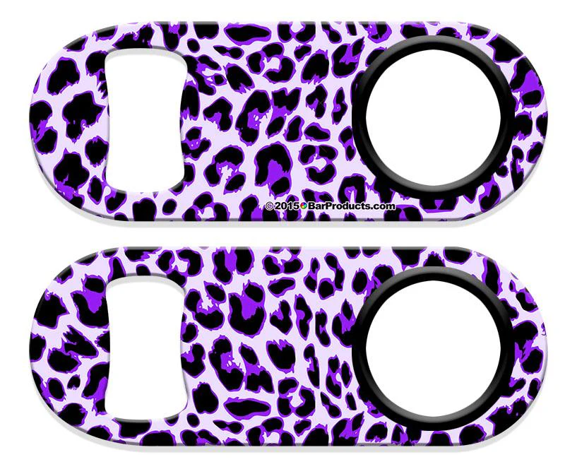 Kolorcoat™ Mini Bottle Opener with Retractable Reel - Purple Cheetah - Image 3
