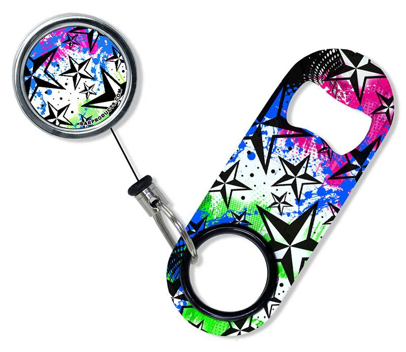 Kolorcoat™ Mini Bottle Opener with Retractable Reel - Rock Star Blue
