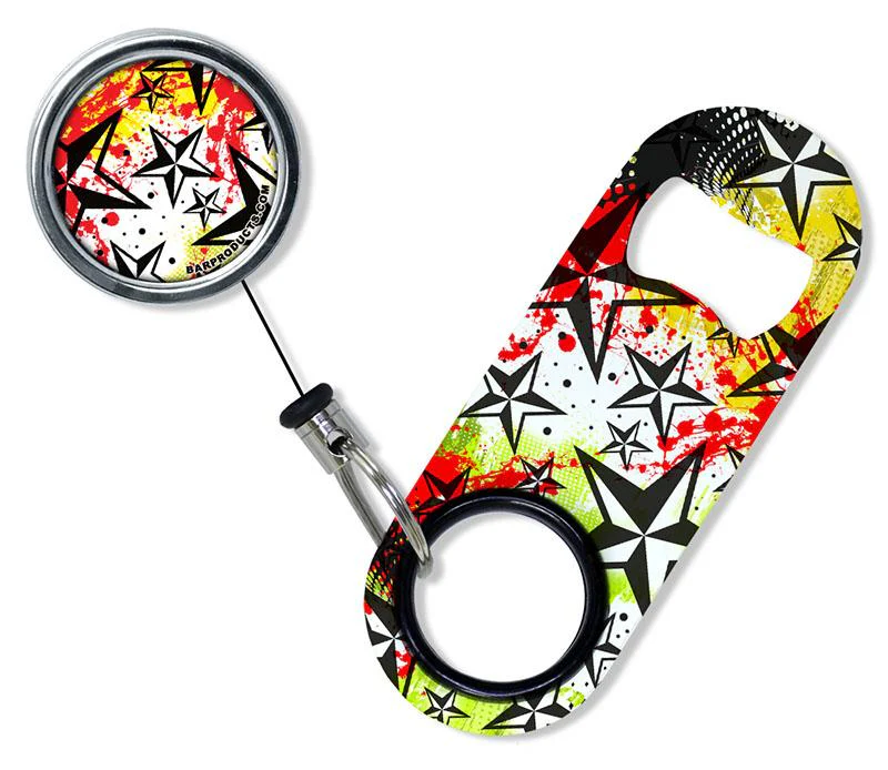 Kolorcoat™ Mini Bottle Opener with Retractable Reel - Rock Star Red