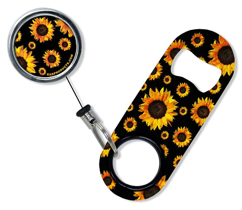 Kolorcoat™ Mini Bottle Opener with Retractable Reel - Sunflowers