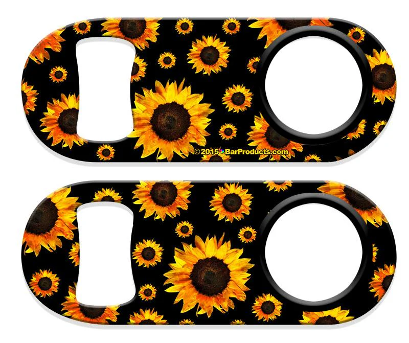 Kolorcoat™ Mini Bottle Opener with Retractable Reel - Sunflowers - Image 3