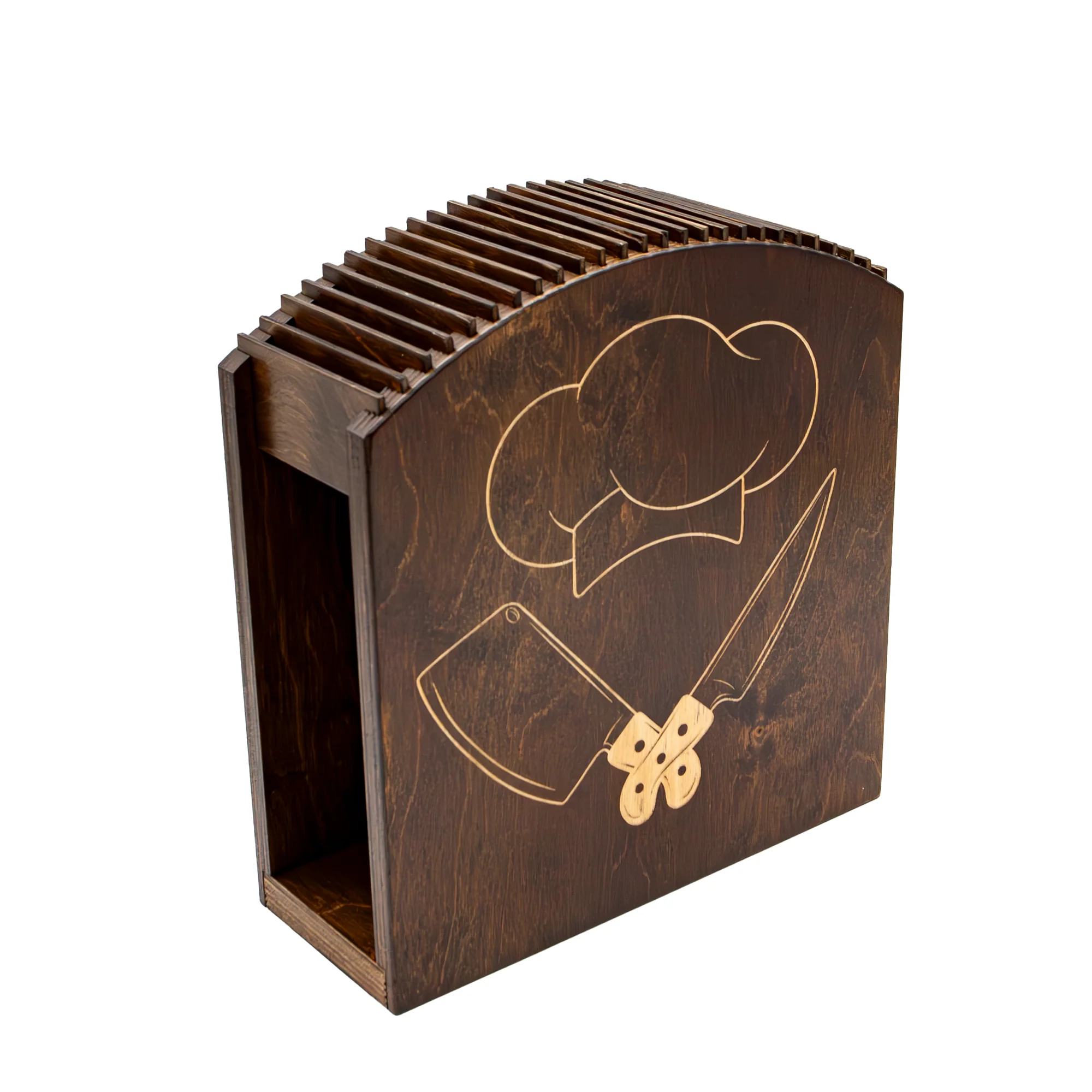 Laser Engraved Knife Block - Dark Stain - Chef Hat - Handcrafted in the USA - Image 5
