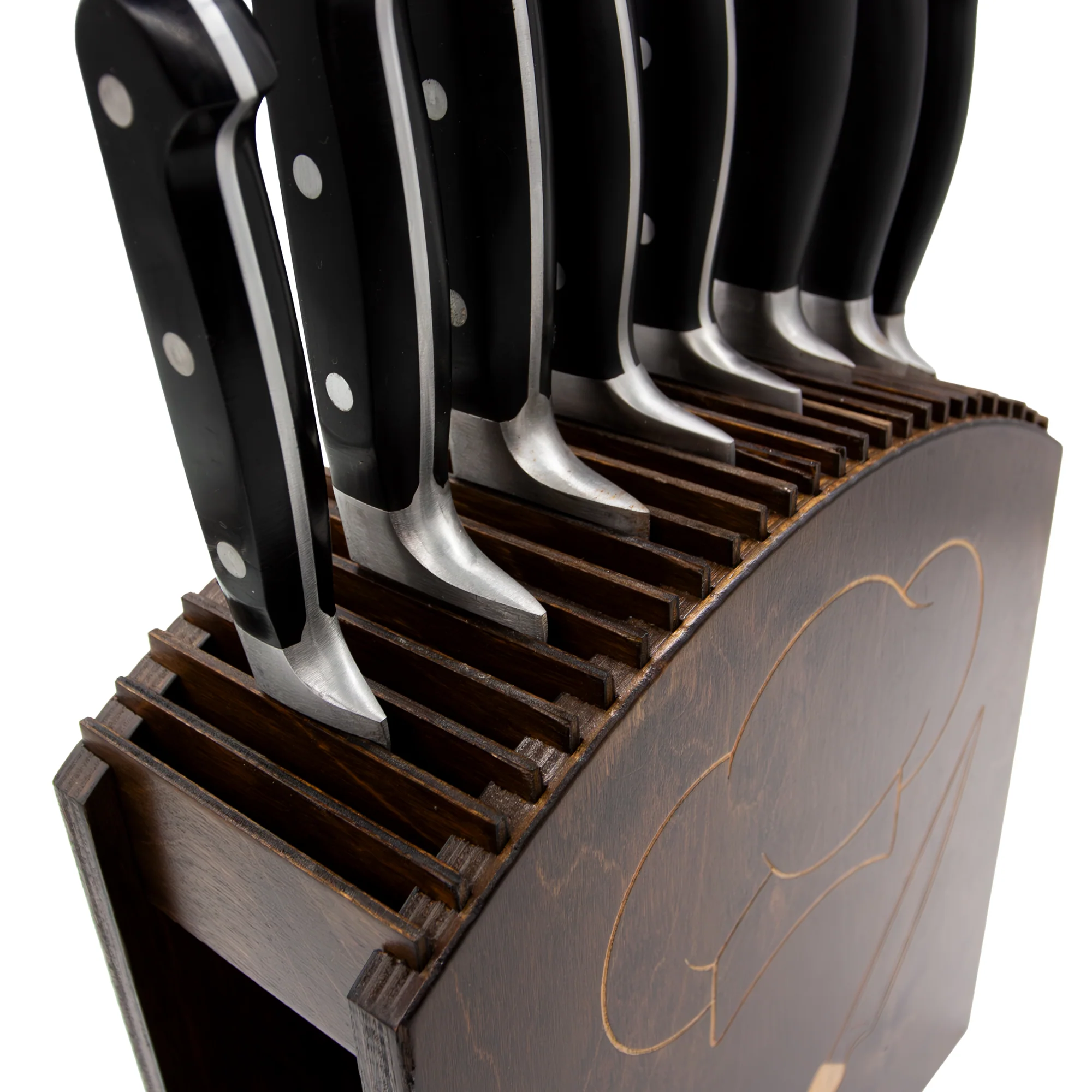 Laser Engraved Knife Block - Dark Stain - Chef Hat - Handcrafted in the USA - Image 6