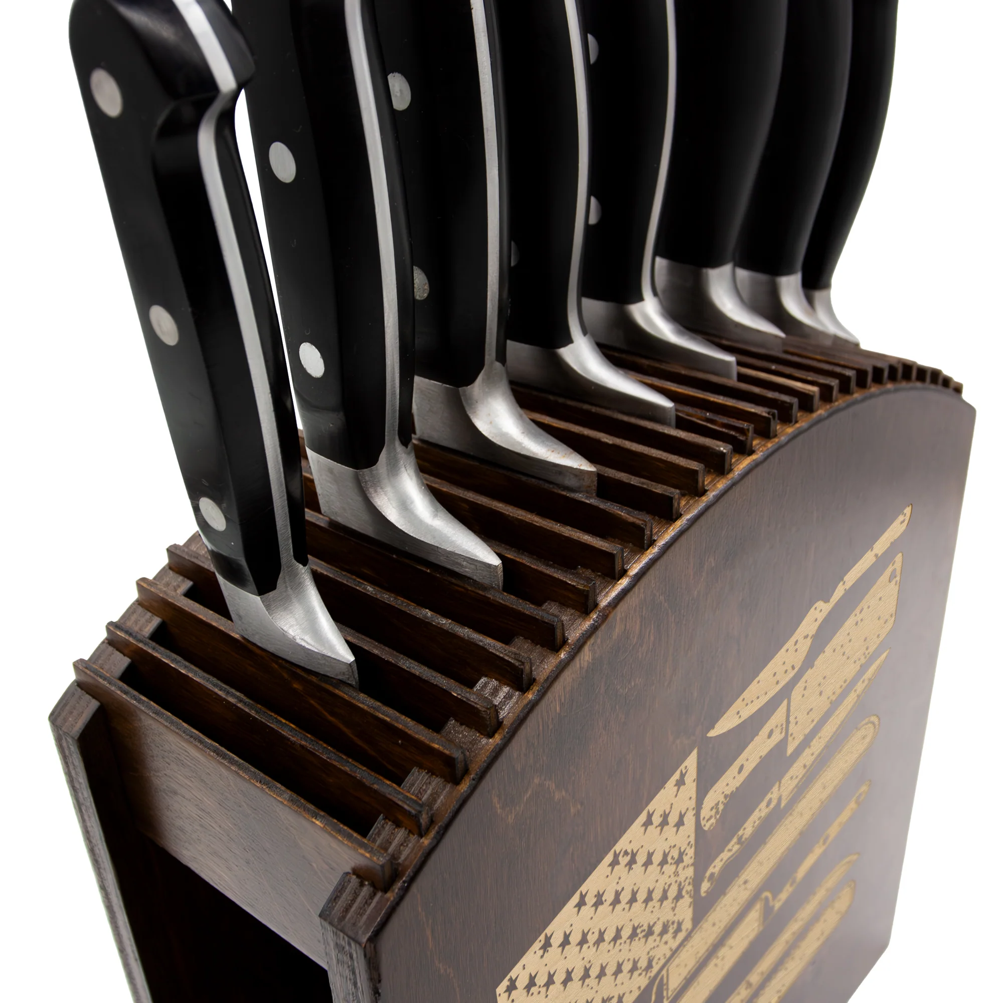 Laser Engraved Knife Block - Dark Stain - Culinary American Flag - Handcrafted in the USA - Image 6