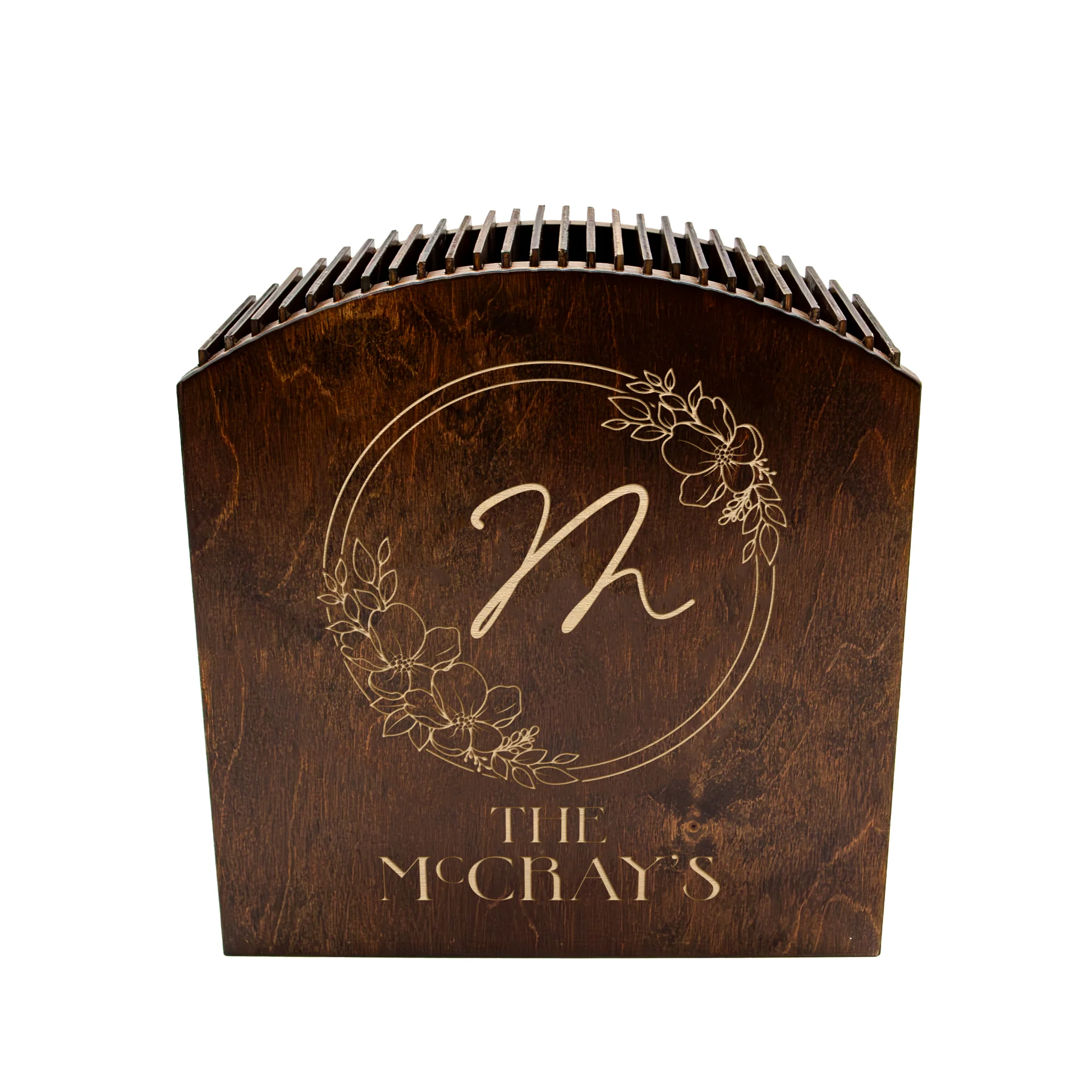 Laser Engraved Knife Block - Dark Stain - Customizable Floral Monogram - Handcrafted in the USA - Image 4
