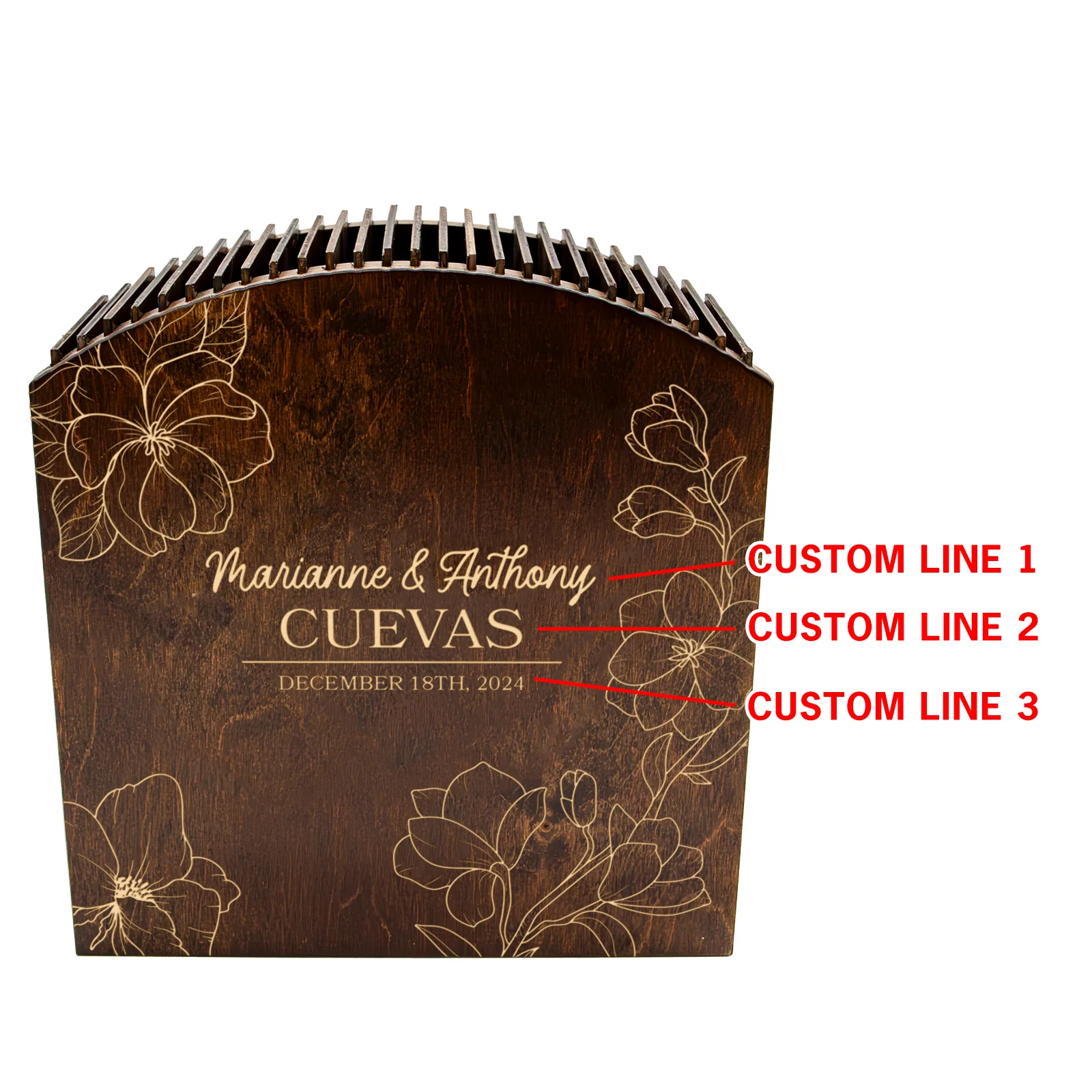Laser Engraved Knife Block - Dark Stain - Customizable Floral Monogram - Handcrafted in the USA - Image 5