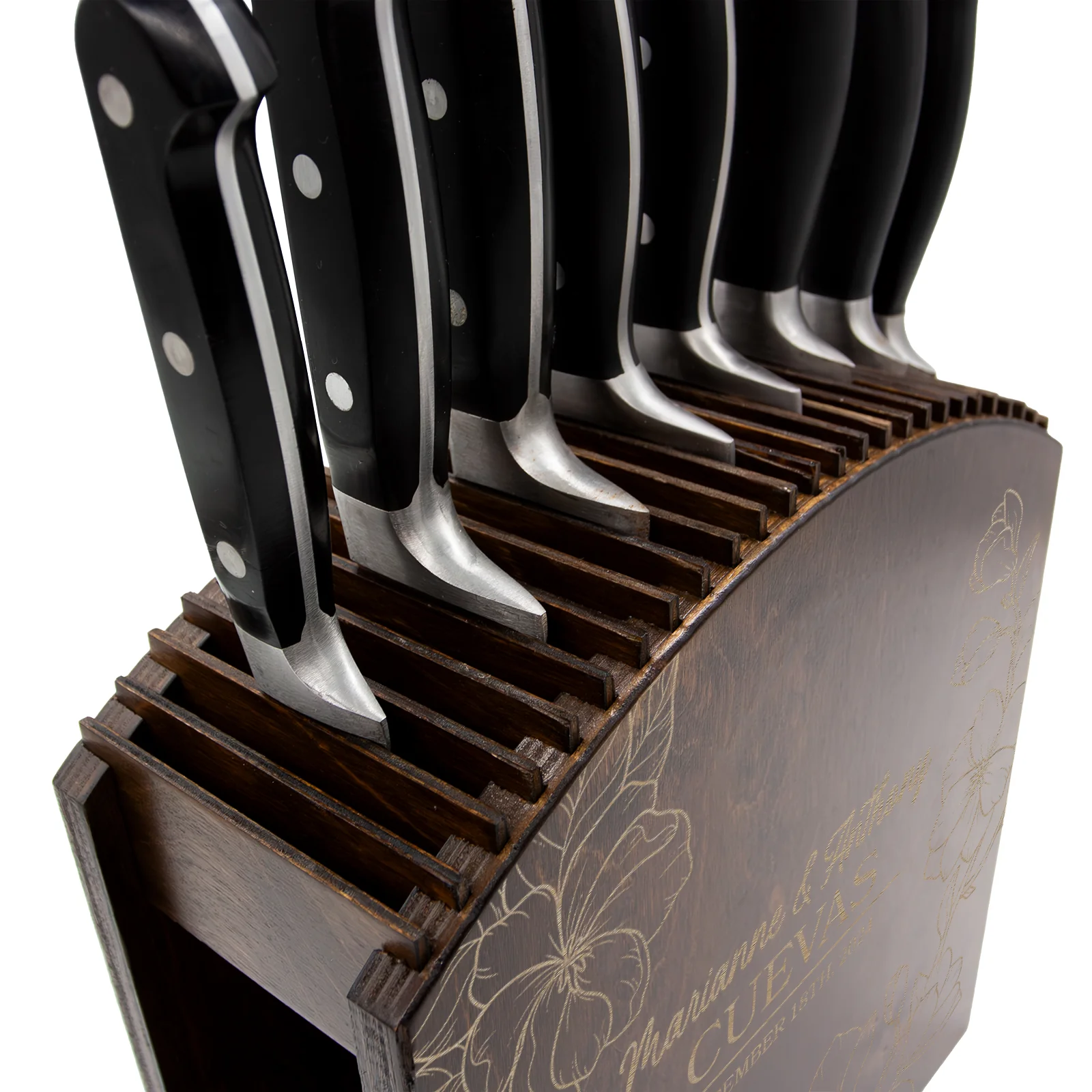 Laser Engraved Knife Block - Dark Stain - Customizable Floral Monogram - Handcrafted in the USA - Image 6