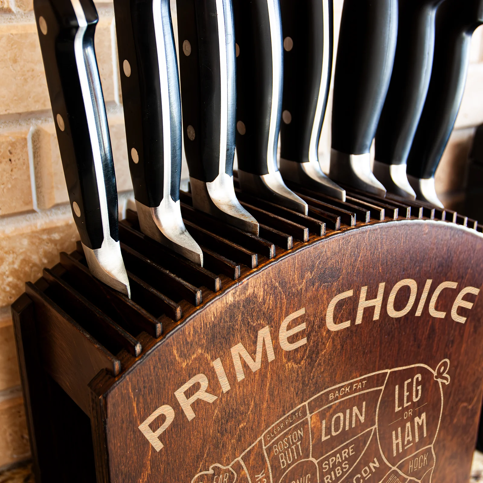 Laser Engraved Knife Block - Dark Stain - Customizable Pig Design - Handcrafted in the USA - Image 3