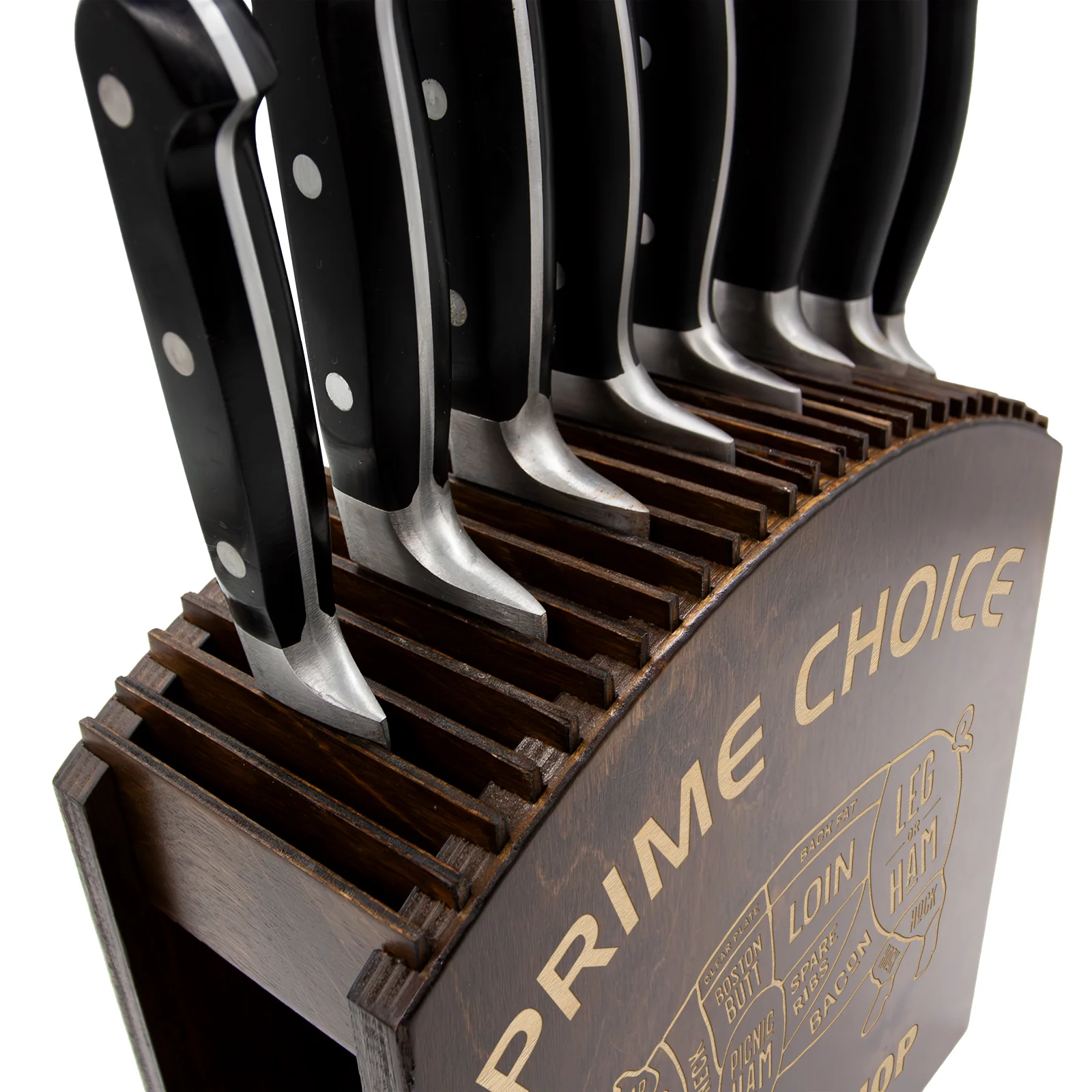Laser Engraved Knife Block - Dark Stain - Customizable Pig Design - Handcrafted in the USA - Image 4