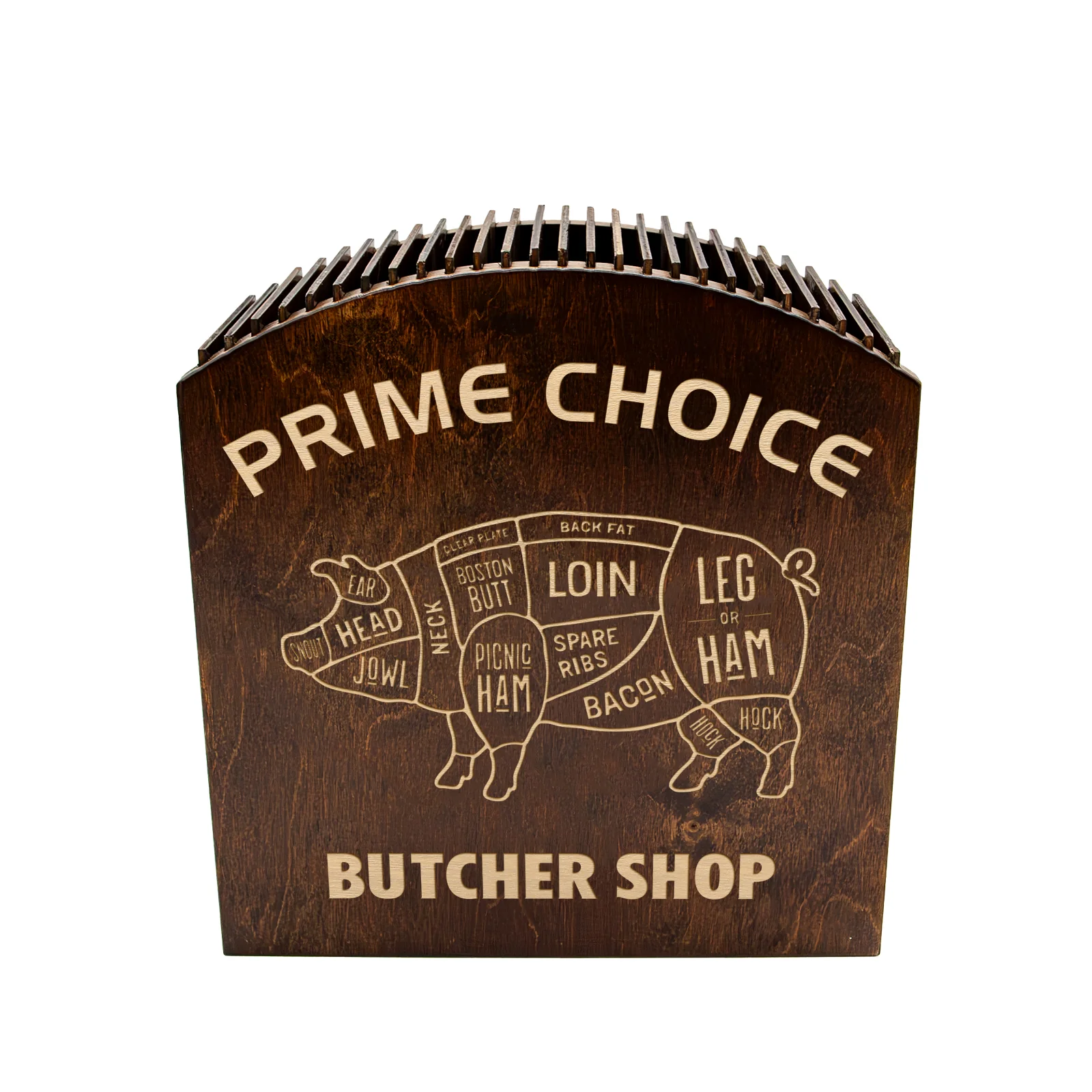 Laser Engraved Knife Block - Dark Stain - Customizable Pig Design - Handcrafted in the USA - Image 5
