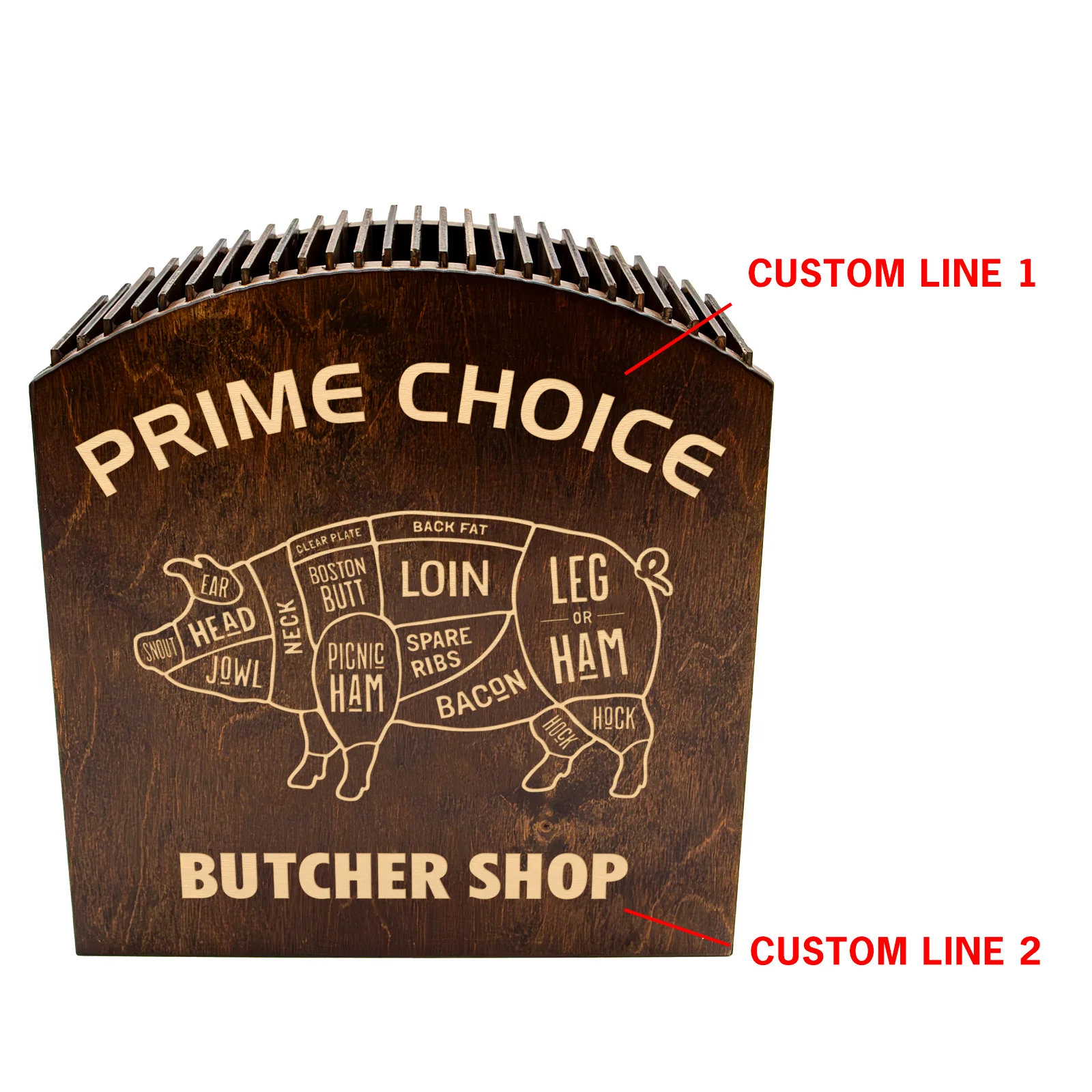 Laser Engraved Knife Block - Dark Stain - Customizable Pig Design - Handcrafted in the USA - Image 7