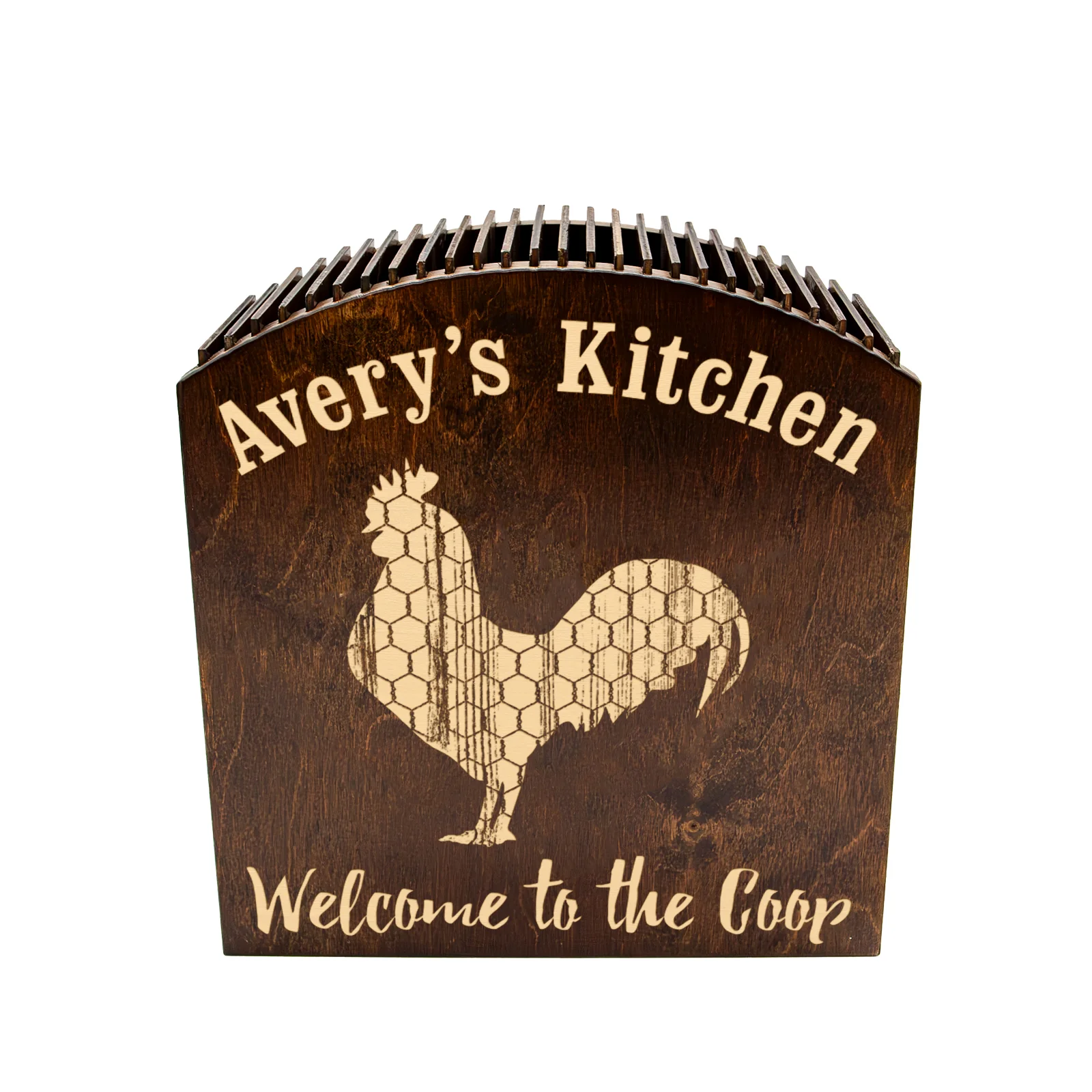 Laser Engraved Knife Block - Dark Stain - Customizable Rooster Design - Handcrafted in the USA - Image 5