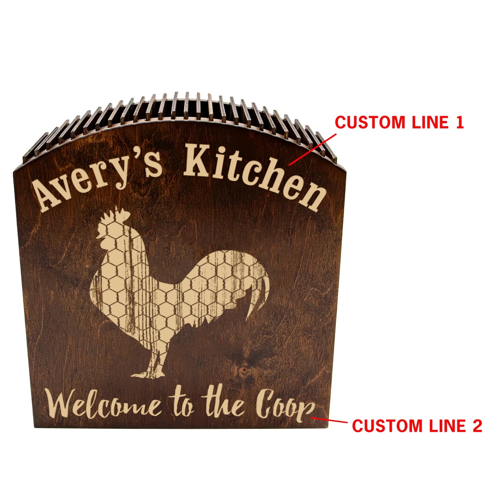 Laser Engraved Knife Block - Dark Stain - Customizable Rooster Design - Handcrafted in the USA - Image 7
