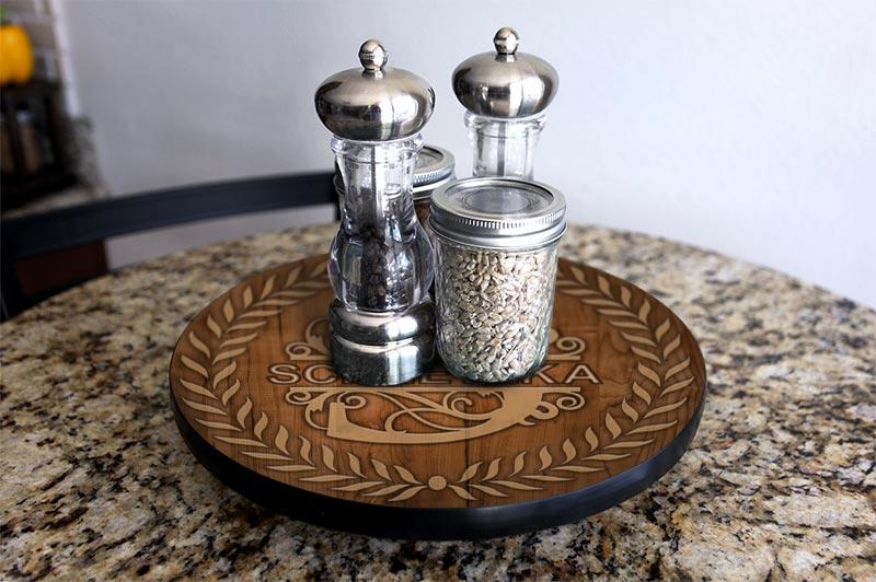 Lazy Susan - Customizable DARK WOOD with Leaves - 3 Different Sizes - Table Top - Handcrafted in USA - Image 8
