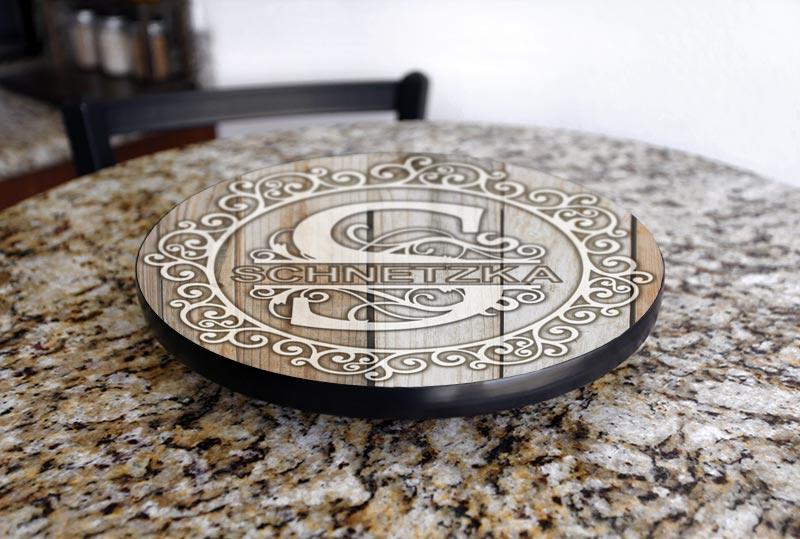 Lazy Susan - Customizable WHITE WOOD with Decorative Design - 3 Different Sizes - Table Top - Handcrafted in USA