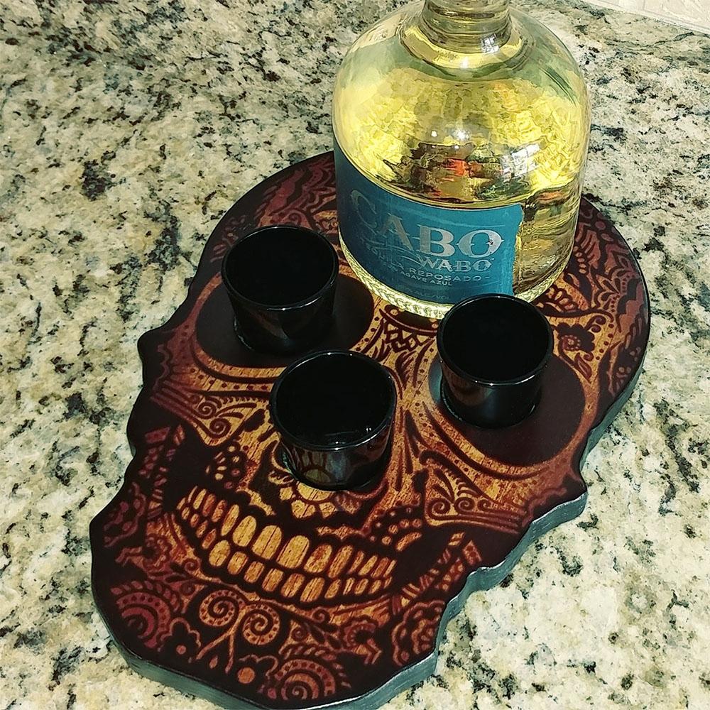 Liquor Bottle and Bottle Flight and Serving Tray - Rustic Skull - Image 3