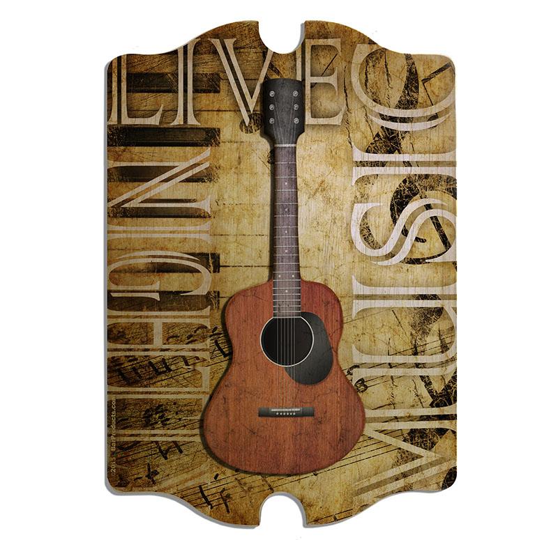 Live Music Nightly - 3D Wooden Guitar Tavern Sign