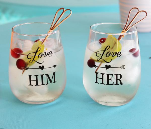 Love Him, Love Her Stemless Wine Glass Set - Image 2