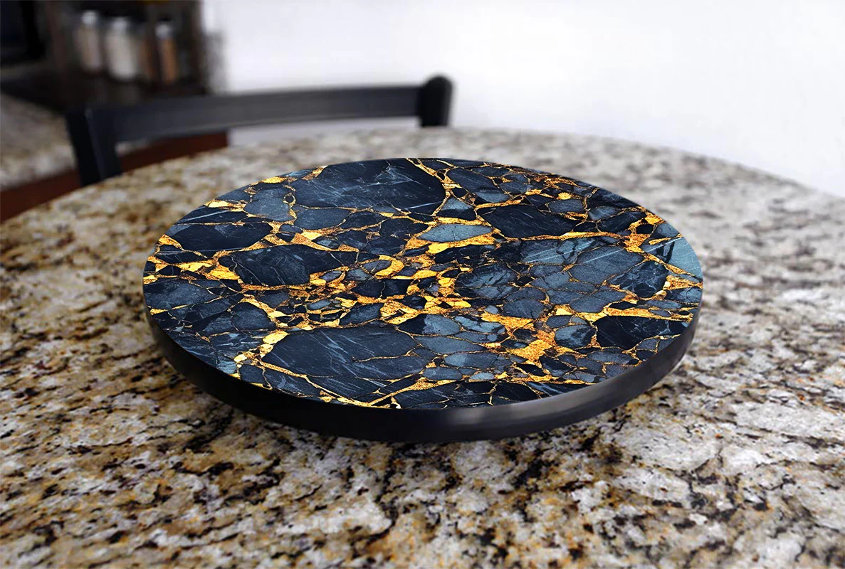Marble W/ Gold Designs Lazy Susan - 3 Different Sizes - For Kitchen Table Top - Handcrafted in USA - Image 2